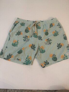 Public Access XL Cactus Print Swim Trunks Mint Green Beach Shorts
